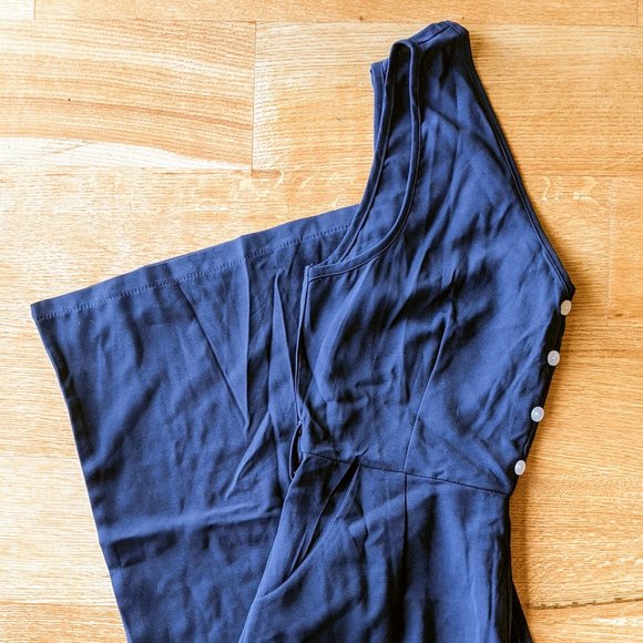 Blue V-Neck Jumpsuit - Picture 2 of 4